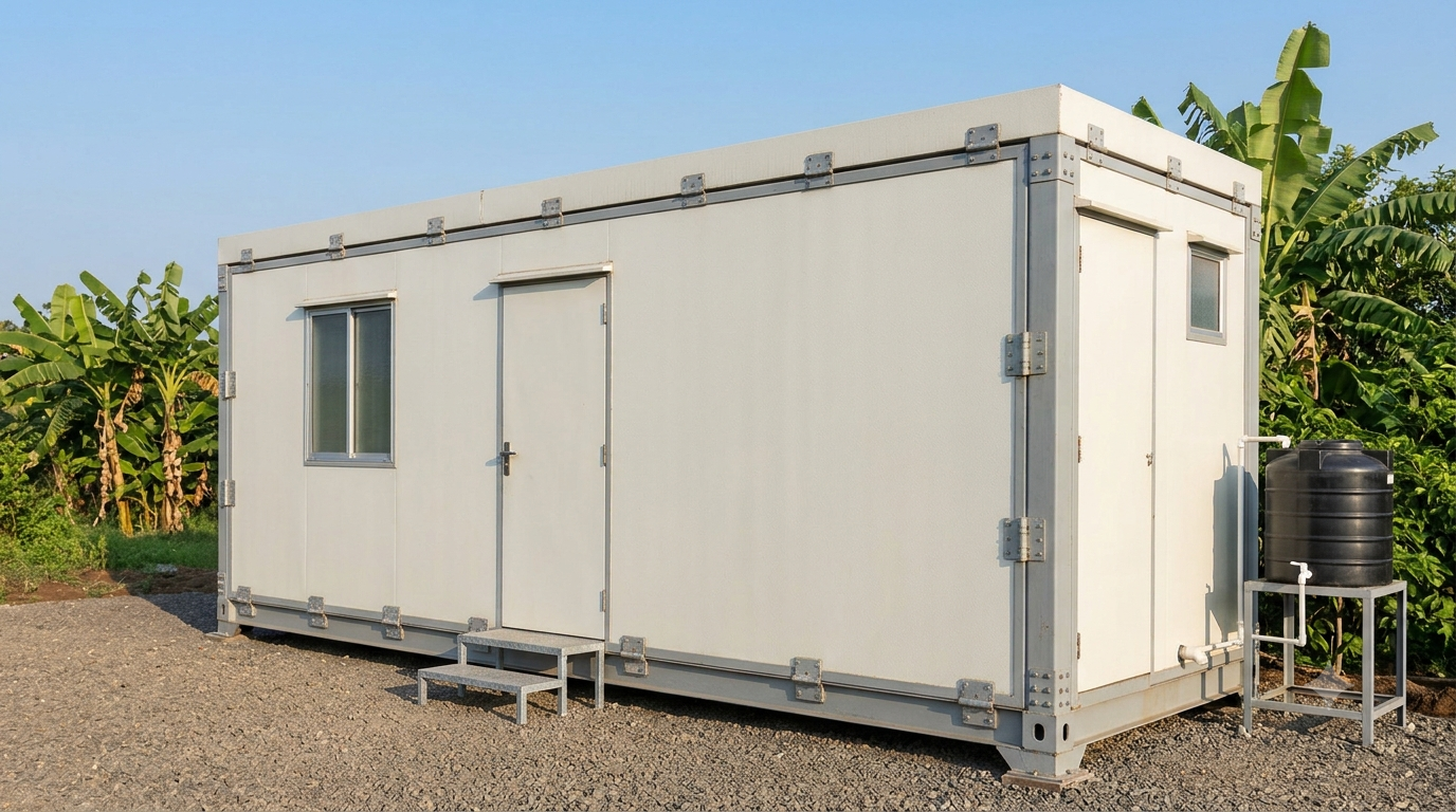 Foldable cabin with attached washroom